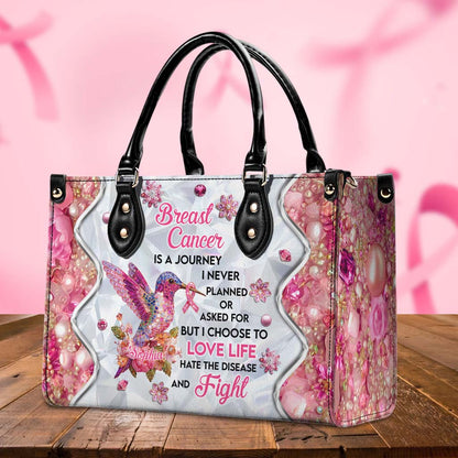 Personalized Hummingbird Breast Cancer Leather Handbag, Wallet QFTD5080901