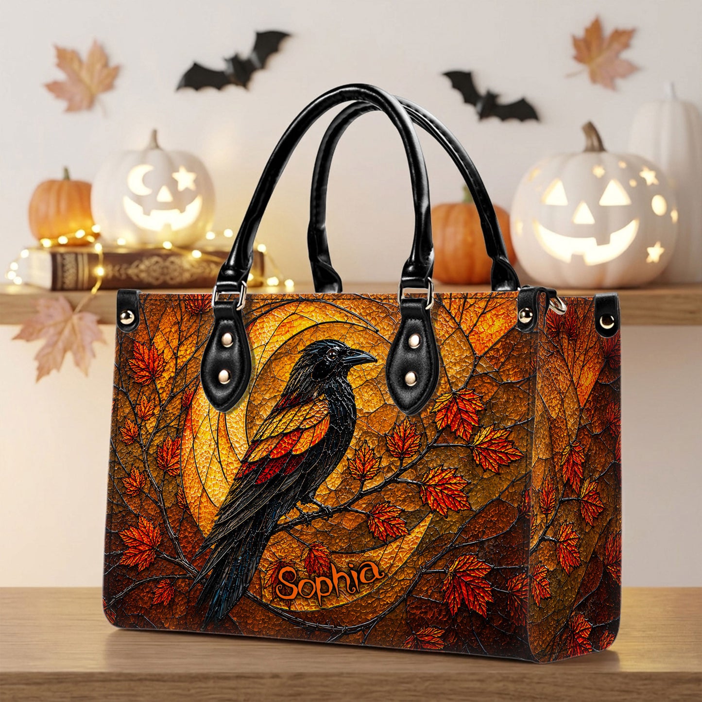 Personalized Raven Halloween 3D Printed  Leather Handbag, Wallet UKND6170702