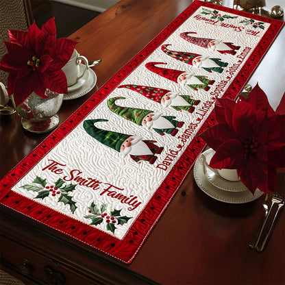Personalized Family Christmas Gnomes Quilted Table Runner UKTO5221004