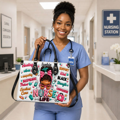Personalized Black Nurse Woman Leather Handbag UKND6050603