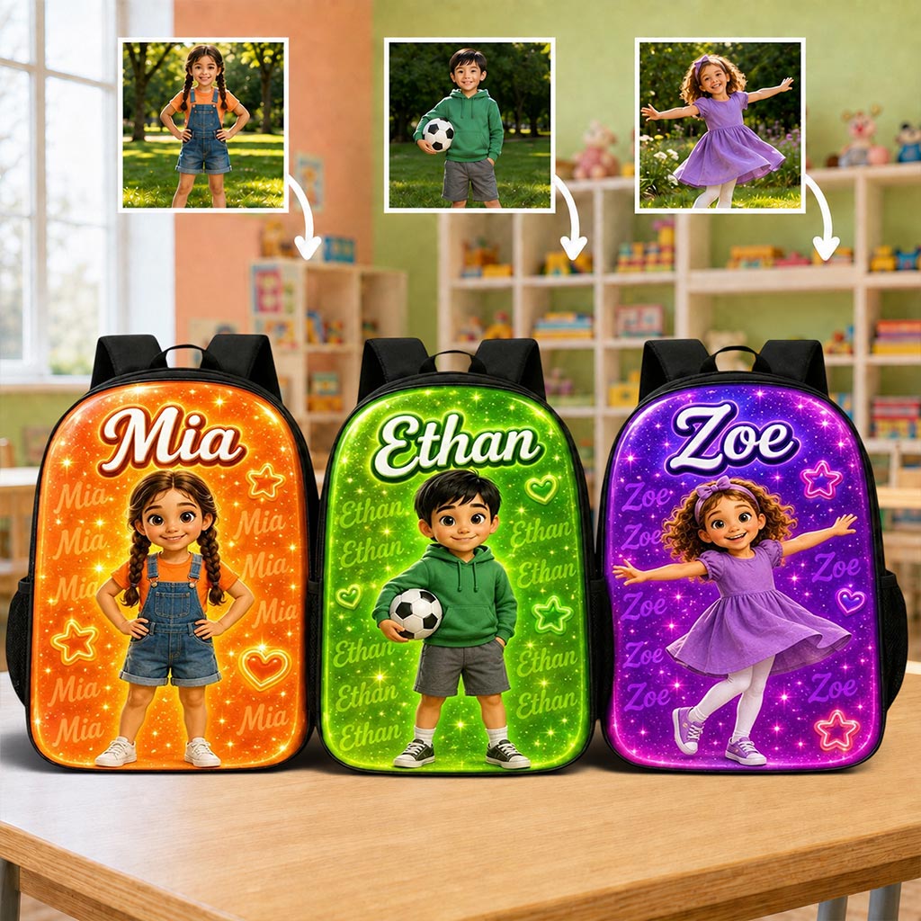 Personalized Kids Backpack with Custom Photo & Name, Back to School Backpack for Boys Girls, Custom Portrait School Bag QFHA6130802