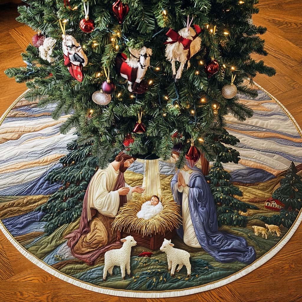 Nativity Christmas Tree Skirt, Festive Holiday Decoration QFHM5091005