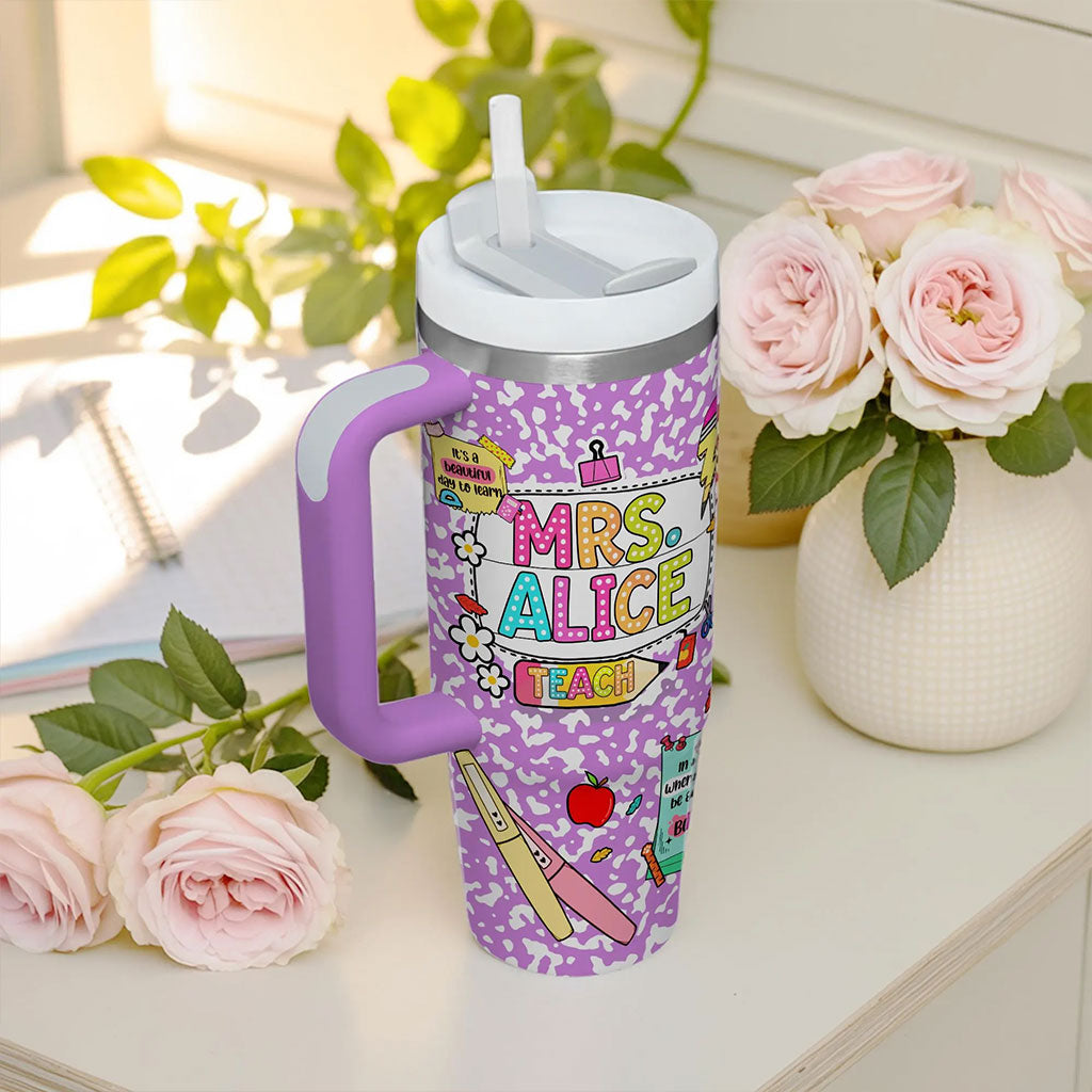 Custom Teacher 40 Oz Tumbler, Back To School Gift, Teacher Tumbler with Handle, Teacher Gift, Composition Notebook Classroom Teacher Tumbler UKND6090710