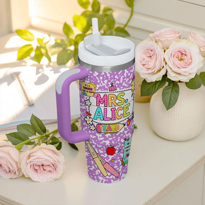 Custom Teacher 40 Oz Tumbler, Back To School Gift, Teacher Tumbler with Handle, Teacher Gift, Composition Notebook Classroom Teacher Tumbler UKND6090710