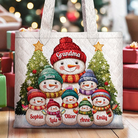 Personalized Snowman Grandma & Grandkids Quilted Tote Bag QFNT5151004