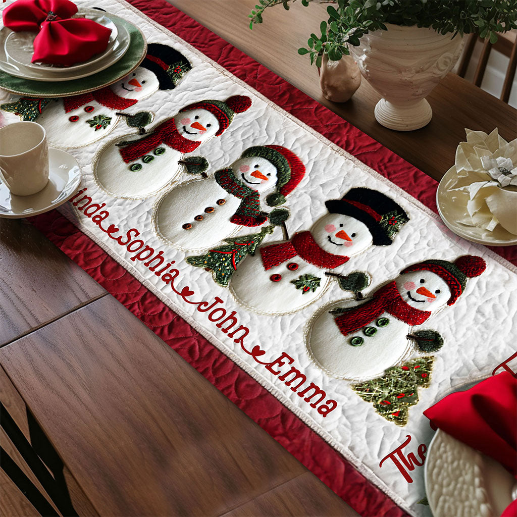 Personalized Snowman Family Christmas Quilted Table Runner QFTO5081002