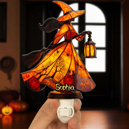 Personalized Gothic Witch Lamp, Witchy Custom Shape Plug-In Suncatcher Night Light, Stained Glass Night Light QFTD5280802