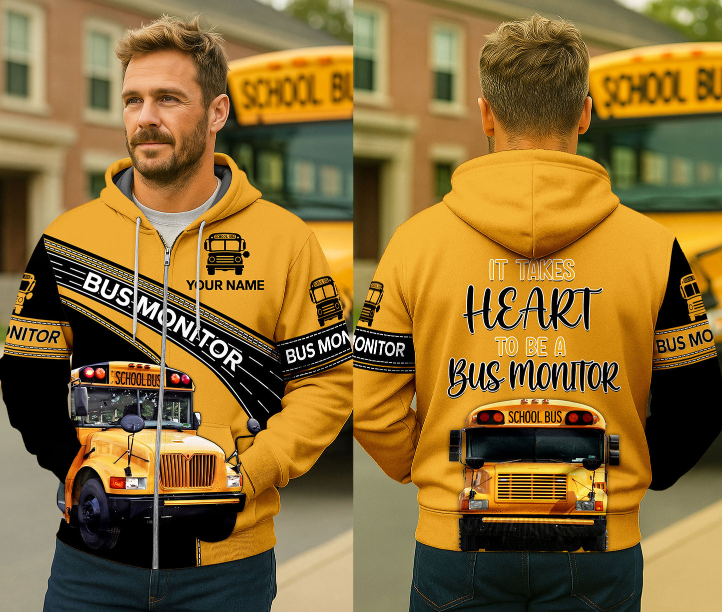 Personalized Name School Bus Monitor, It Takes Heart To Be A Bus Monitor NPNT6200805