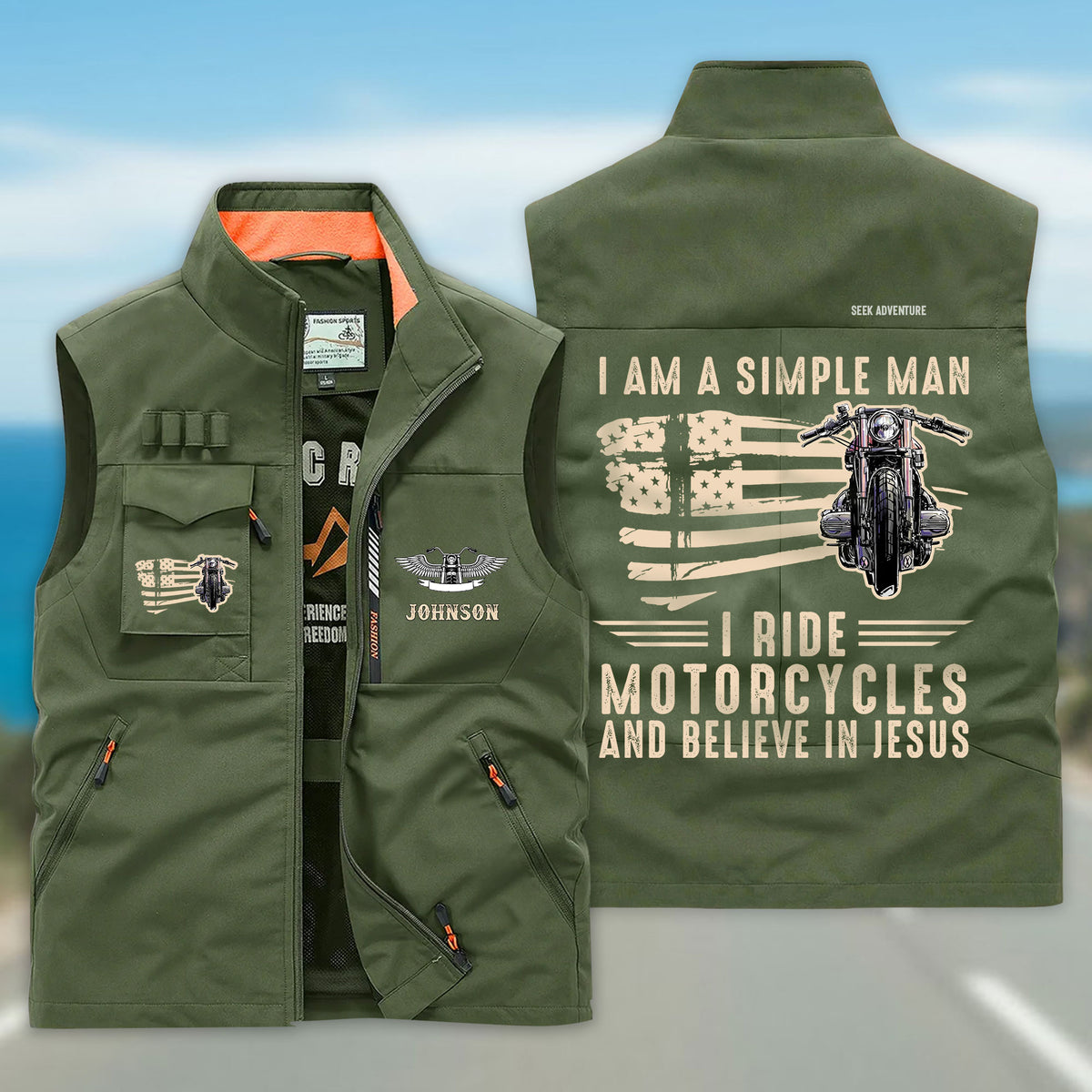 (CHECK SIZE CHART) Personalized Motorcycle Multi-Pocket Vest UKND6220402