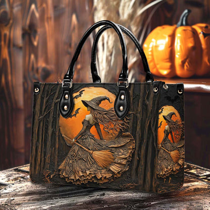 Halloween Witch Print 3D Leather Handbag, Fall Leather Handbag & Wallet QFTD4050901