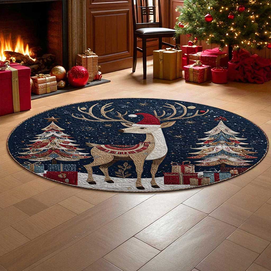 Reindeer Christmas Round 3D Printed Rug UKPY5031001