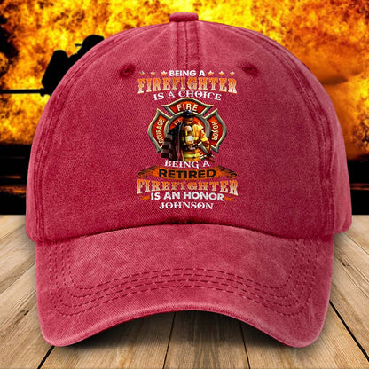 Personalized Distressed Washed Cotton Firefighter Printed Hat, Gift For Fireman, Retired Firefighter Gift UKHM5070501