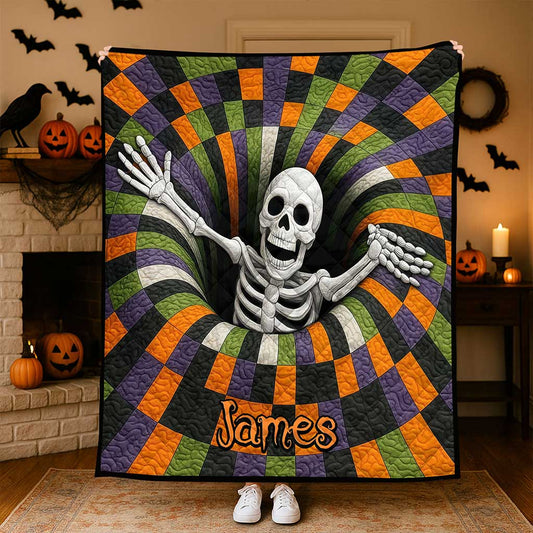 Custom Skeleton Halloween Quilted Blanket UKND5011003