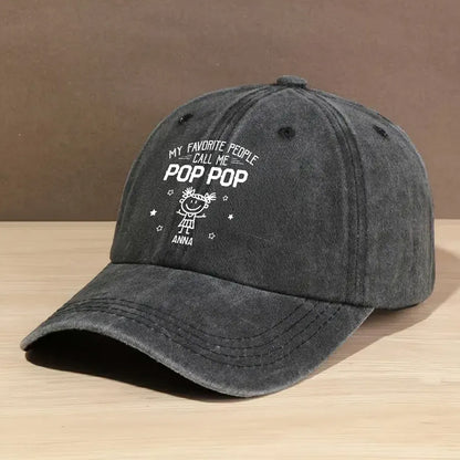 Personalized Grandpa Distressed Washed Cotton Printed Hat, Father's Day Gift For Grandpa UKHA6210405