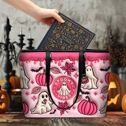 Spooky Vibe Print 3D Inflated Leather Tote Bag, Halloween Gift QFTO4310704