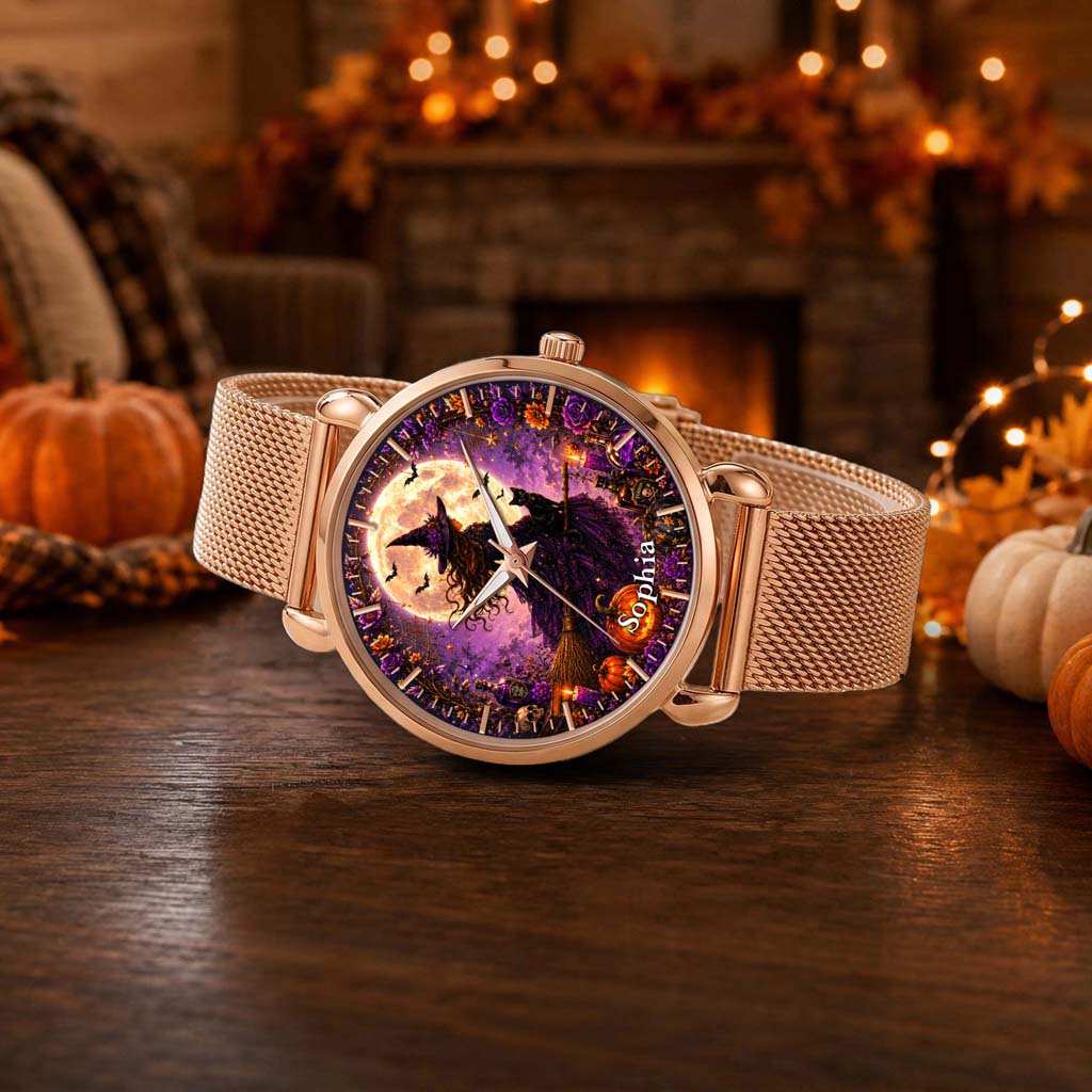 Custom Witch Black Cat Halloween  Watch For Woman UKHM6150801