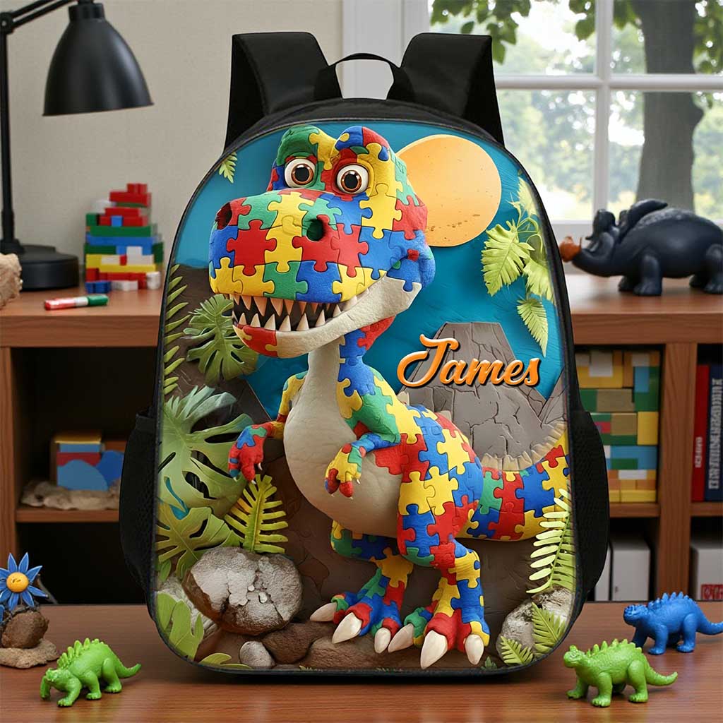 Custom Autism Dinosaur Backpack Set THND6100204