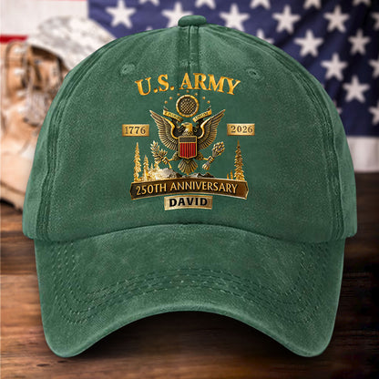Personalized US Army 250th Anniversary Distressed Washed Cotton Printed Hat UKHH6060405