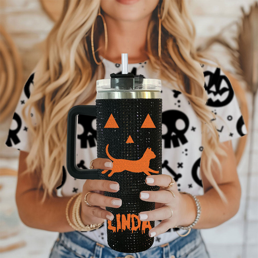 Custom Black Cat Halloween Spooky Rhinestone 40 Oz Tumbler UKTO5100901
