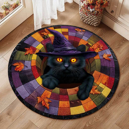 Black Cat Halloween Optical Illusion Rug, Spooky 3D Effect Rug QFTD5160903