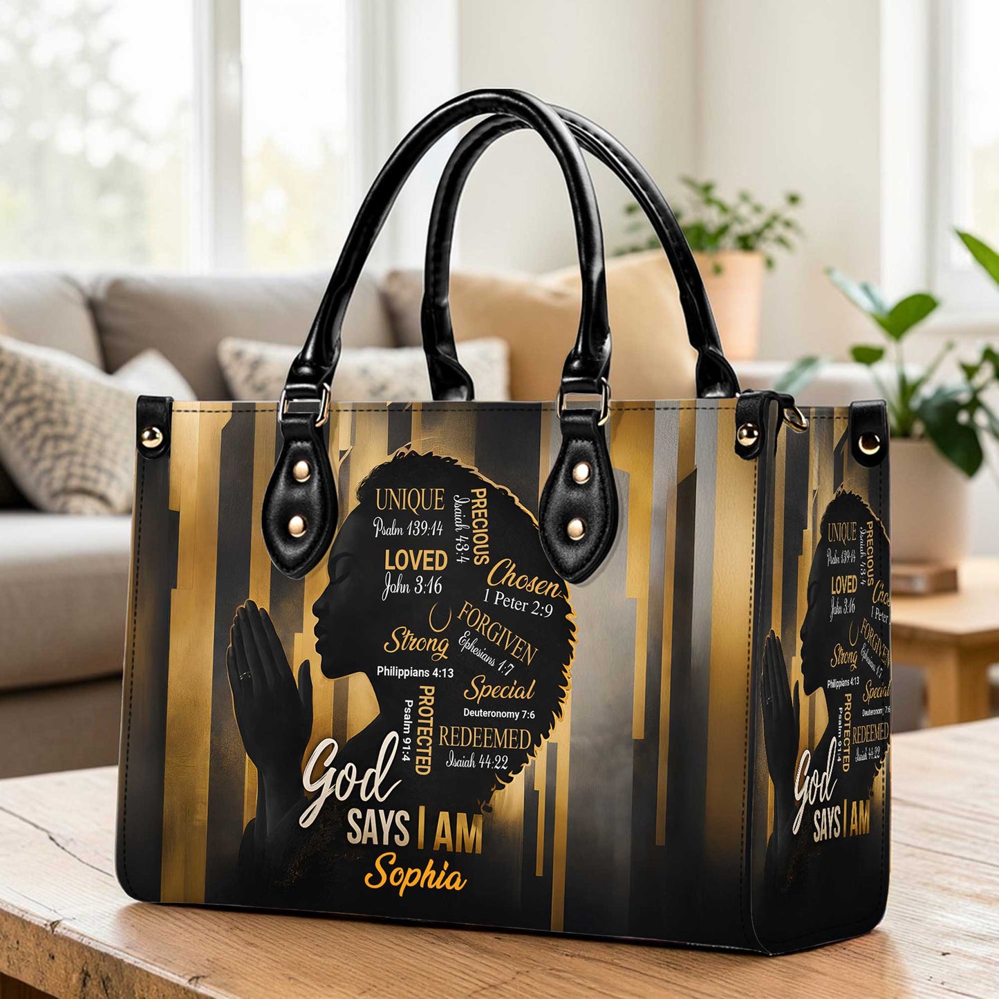 Custom Black Women God Says I Am Afro Girl Leather Handbag THUU6110302