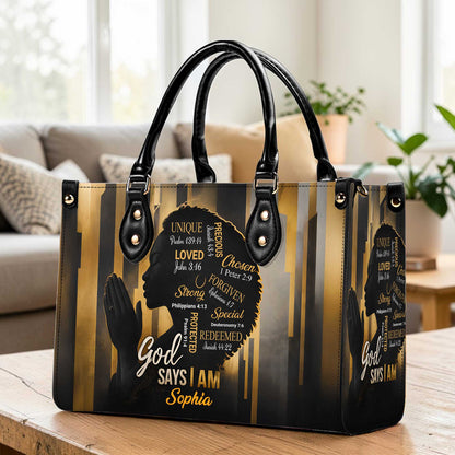 Custom Black Women God Says I Am Afro Girl Leather Handbag THUU6110302