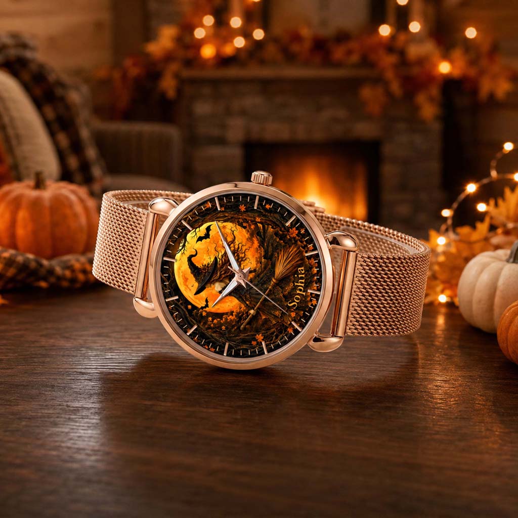 Custom Witch Black Cat Halloween  Watch For Woman UKHM6140802