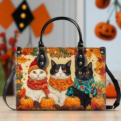 Quilt Fall Cat Leather Handbag NPND5250802