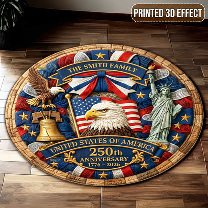 Personalized 250th Quilt Round Rug NPHH6110402
