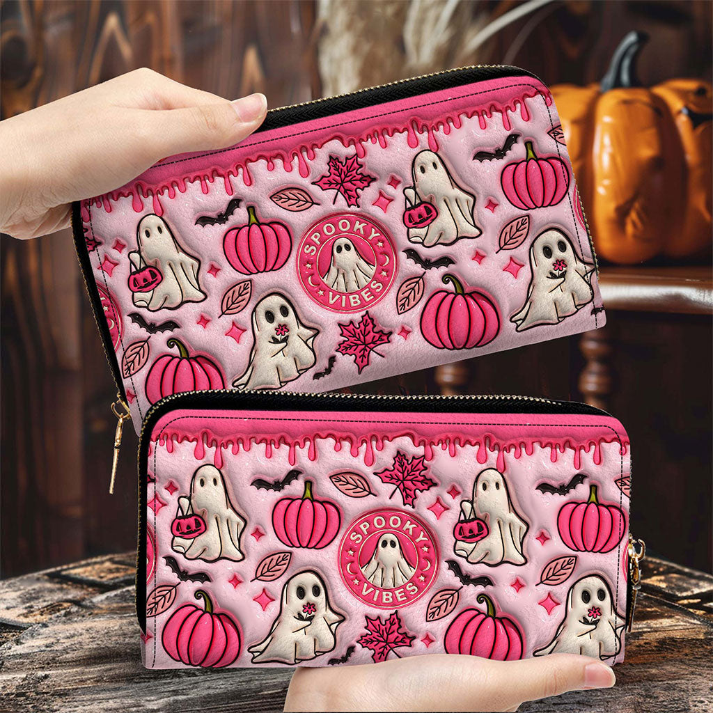 Spooky Vibe Print 3D Inflated Leather Handbag, Leather Wallet, Halloween Gift QFTO4240704