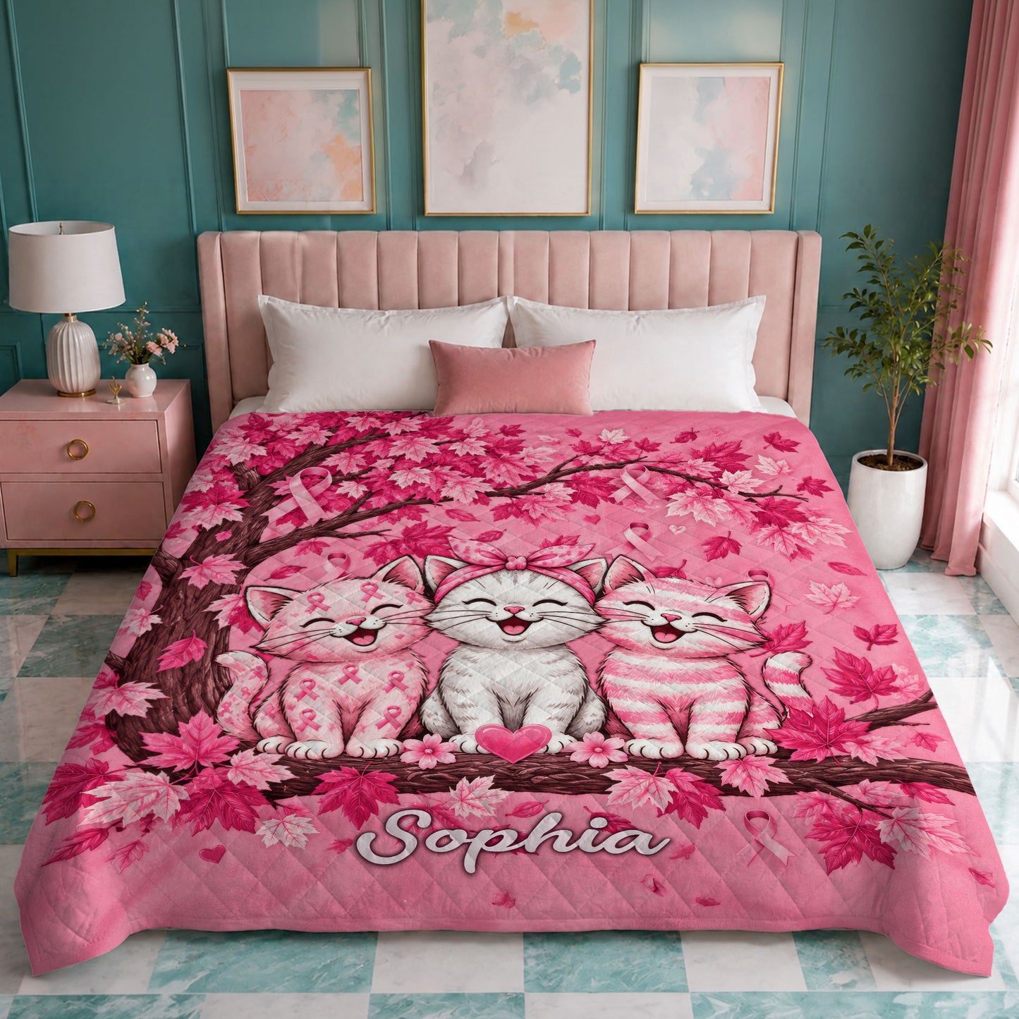 Personalized Breast Cancer Awareness Quilted Blanket UKTD6050803