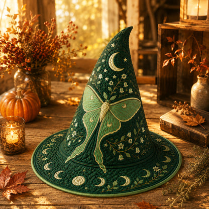 Personalized Luna Moth Quilted Witch Hat, Celestial Moon Phase Halloween Decor UKND6070811