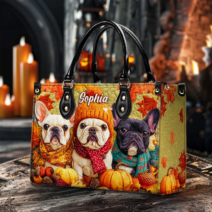 Custom Frenchie Halloween Leather Handbag UKTO5140802