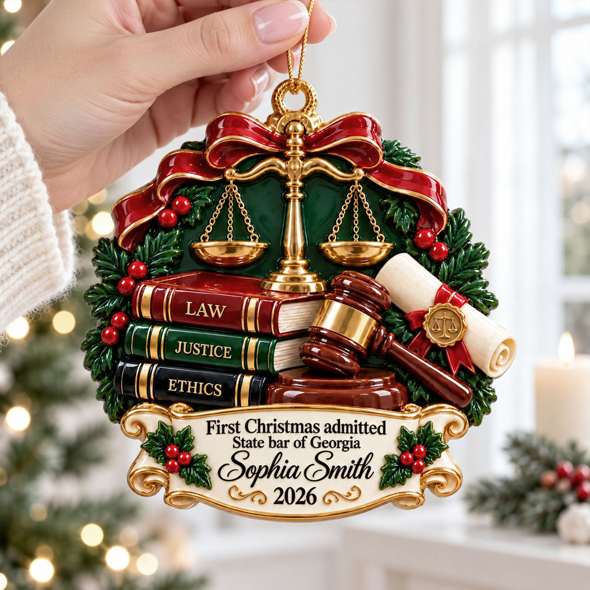 Personalized First Christmas as Lawyer 3D Relief Acrylic Ornament, Custom Name Bar Admission Gift, New Attorney Christmas Keepsake NPND6100853