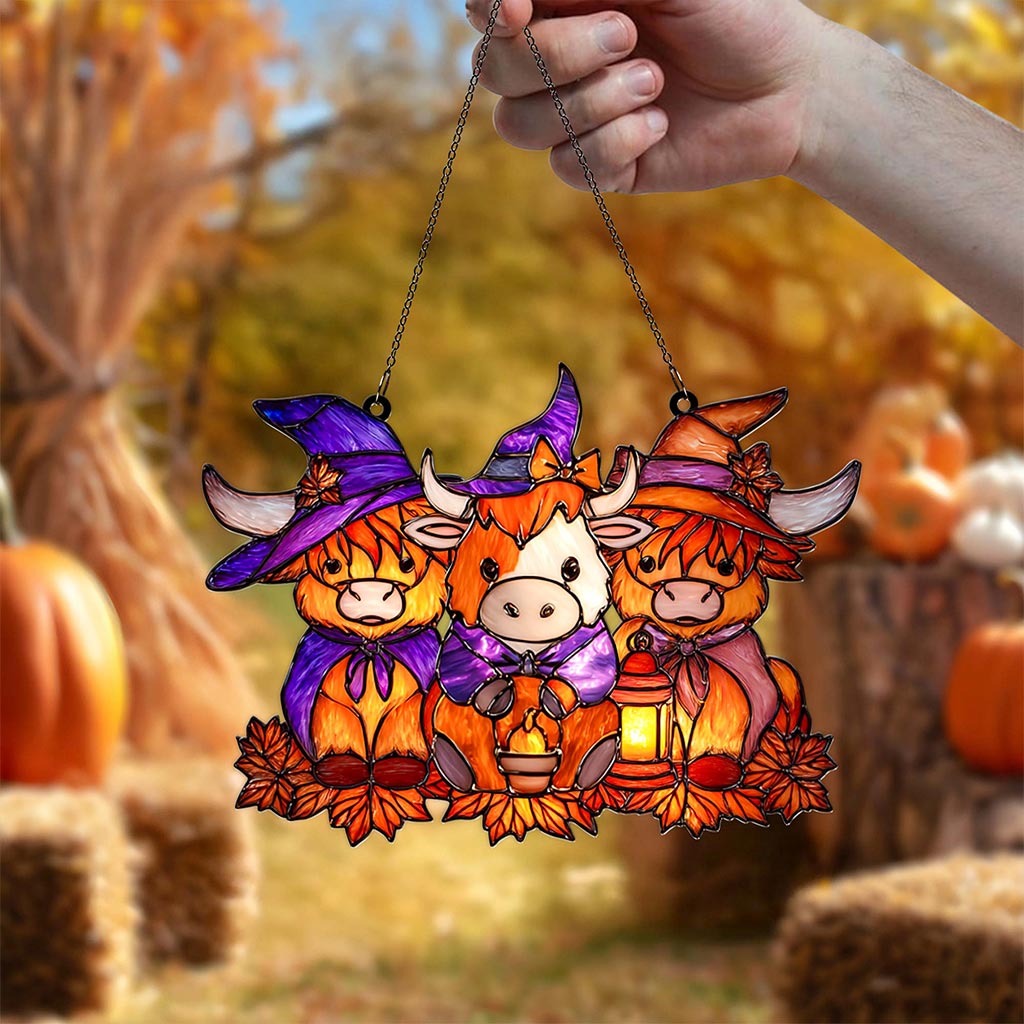 Highland Cows Halloween  Acrylic Window Hangings Suncatcher UKHA5130901
