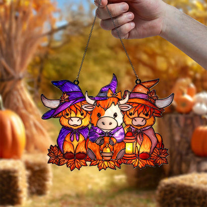 Highland Cows Halloween  Acrylic Window Hangings Suncatcher UKHA5130901