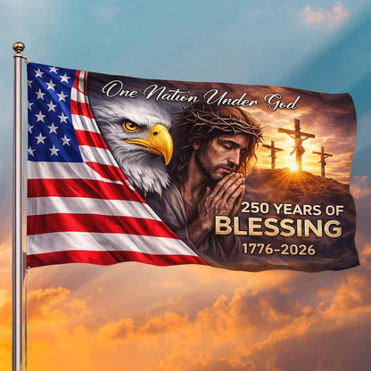 One Nation Under God United States of America 250 Years Flag, Christian Patriotic Eagle House Flag UKTD6160410