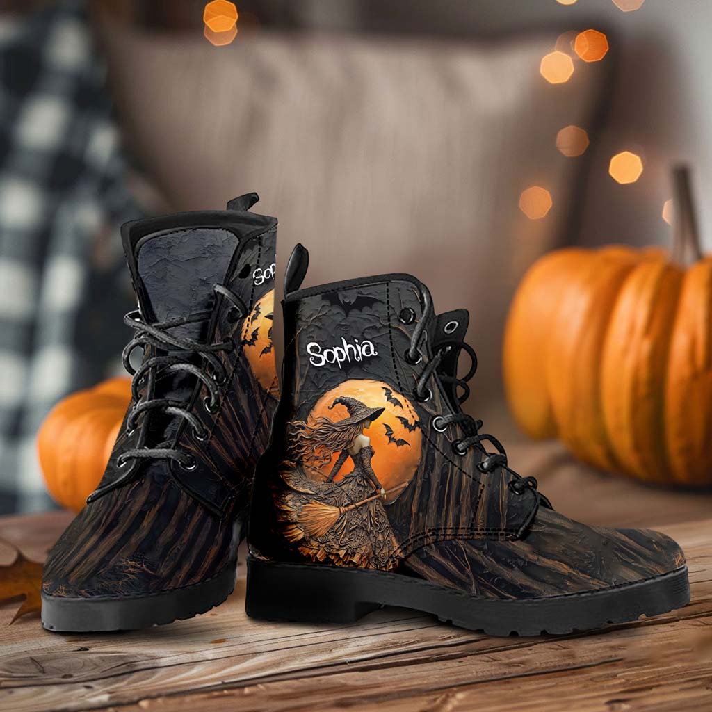 Personalized Beautiful Witchy Leather Boots Halloween QFTD5210801