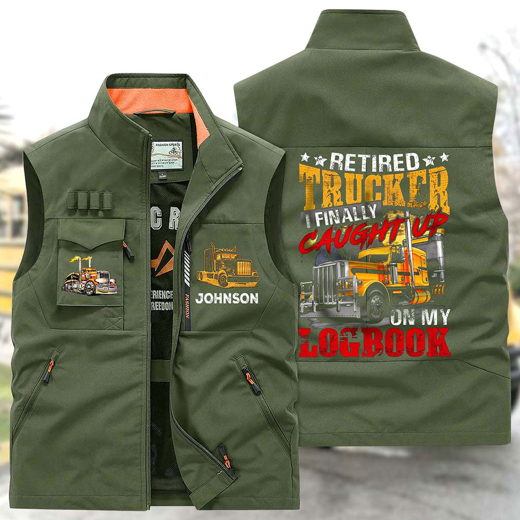 Custom Trucker Distressed Washed Multi-Pocket Vest UKPY6250602