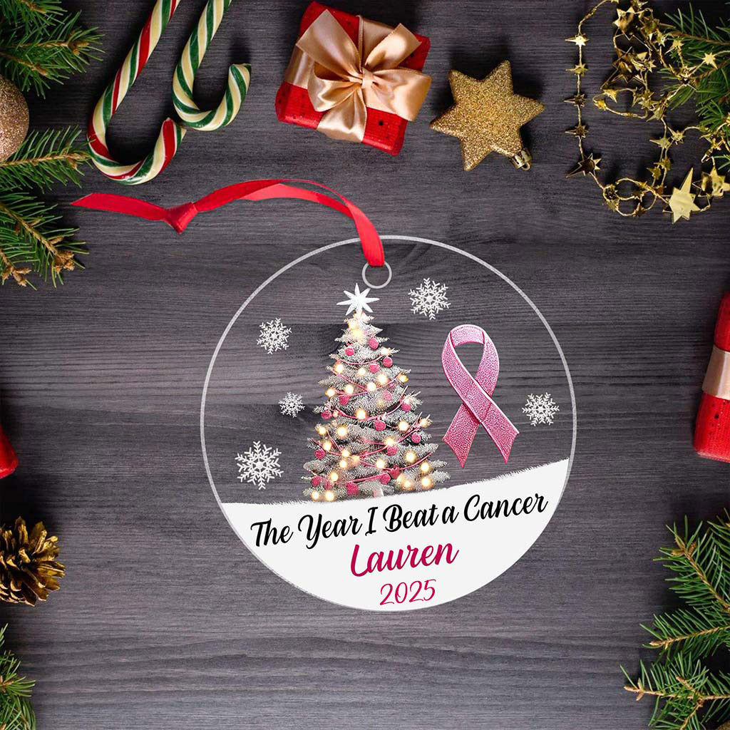 Personalized The Year I Beat a Cancer Glass Ornament, Acrylic Ornament, Beating Breast Cancer Gifts QFHA4071101
