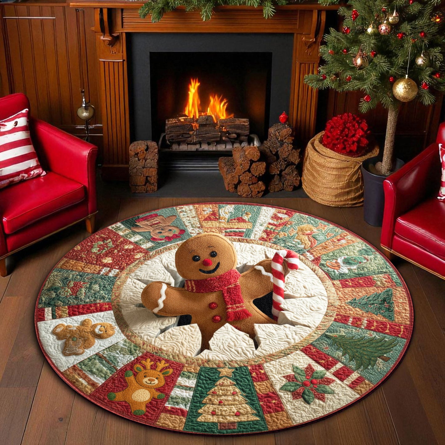 Gingerbread Man Christmas 3D Printed Rug UKHH5021001
