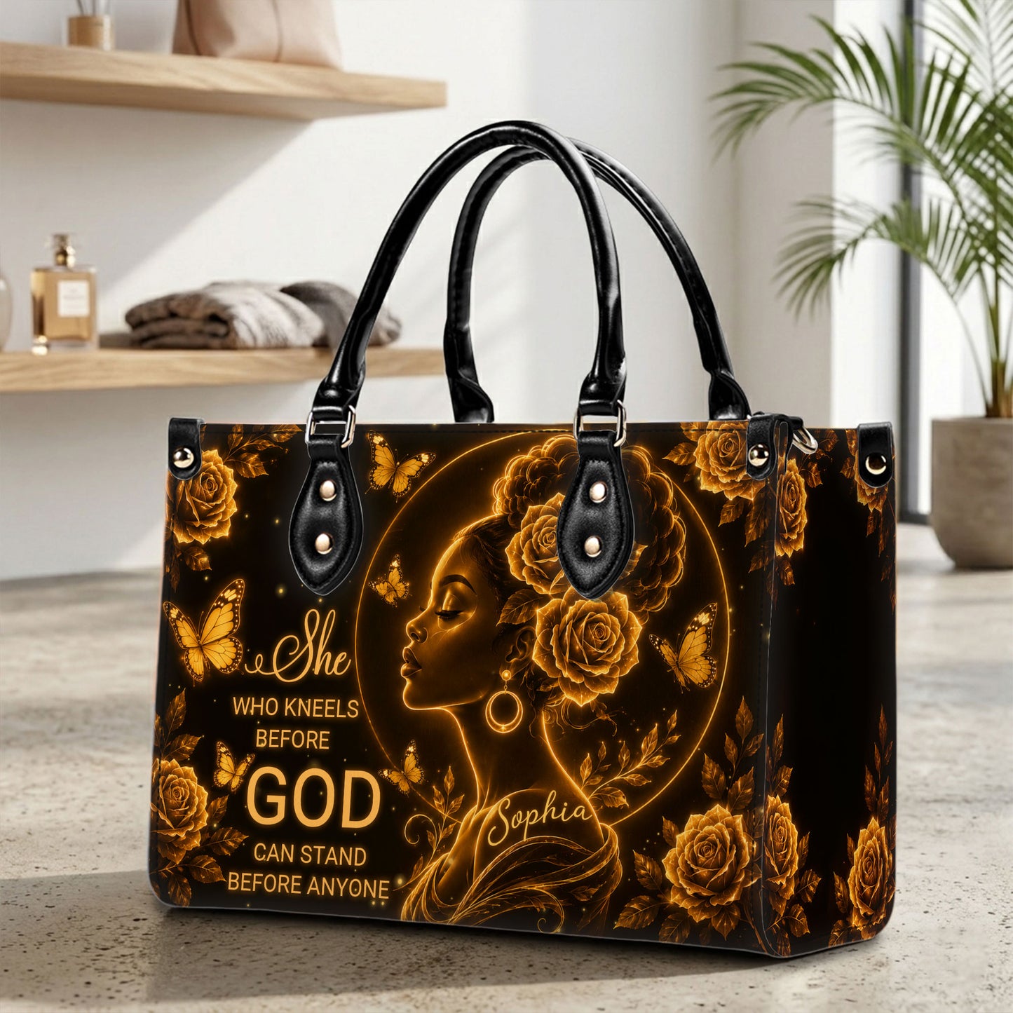 Personalized Christain Black Woman PU Leather Handbag, Afro Girl Gifts UKND6030602