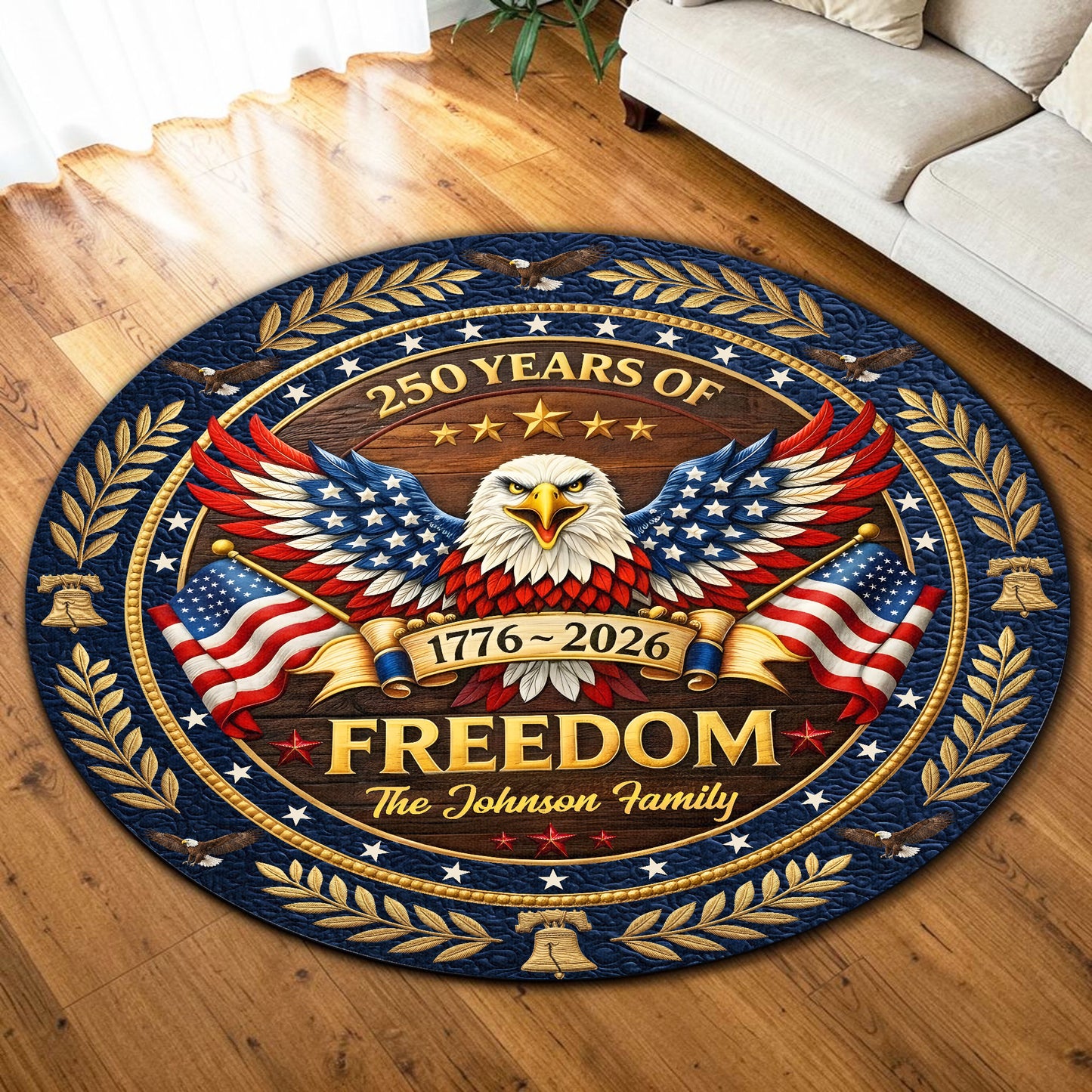 Personalized United State 250th Anniversary Quilt Round Mat UKND6140401