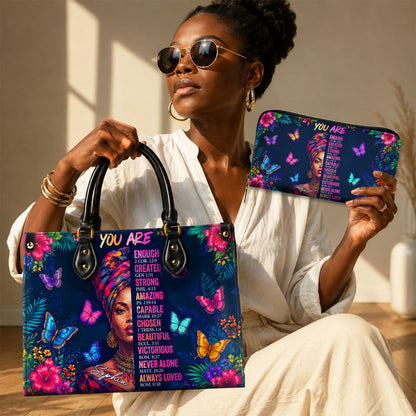 Personalized Black Women Leather PU Leather Handbag, Afro Girl Gifts UKND6220502