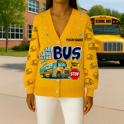 Personalized Name School Bus Driver Knitted Cardigan UKND5091001
