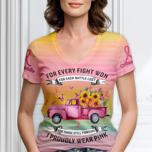 Personalized Breast Cancer Awareness V-neck T shirt UKNT5080801
