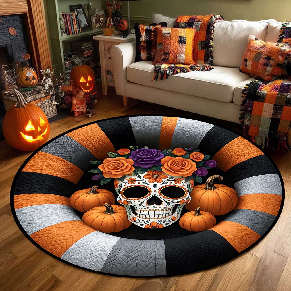Sugar Skull Day Of The Dead Halloween 3D Printed Rug, Halloween Round Mat UKTZ5190901