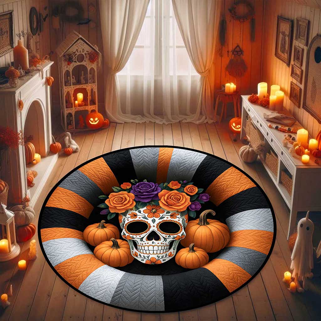 Sugar Skull Day Of The Dead Halloween 3D Printed Rug, Halloween Round Mat UKTZ5190901