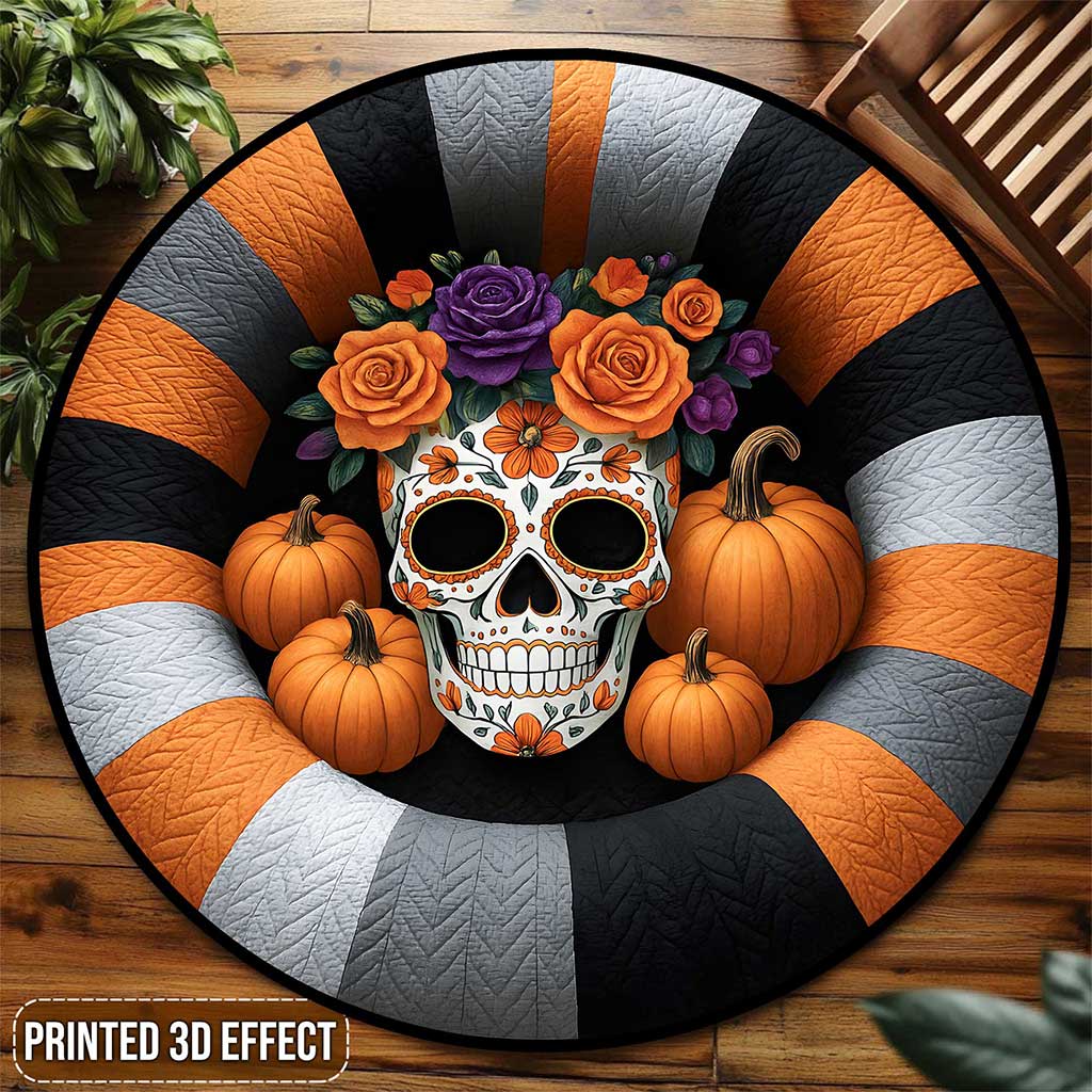 Sugar Skull Day Of The Dead Halloween 3D Printed Rug, Halloween Round Mat UKTZ5190901