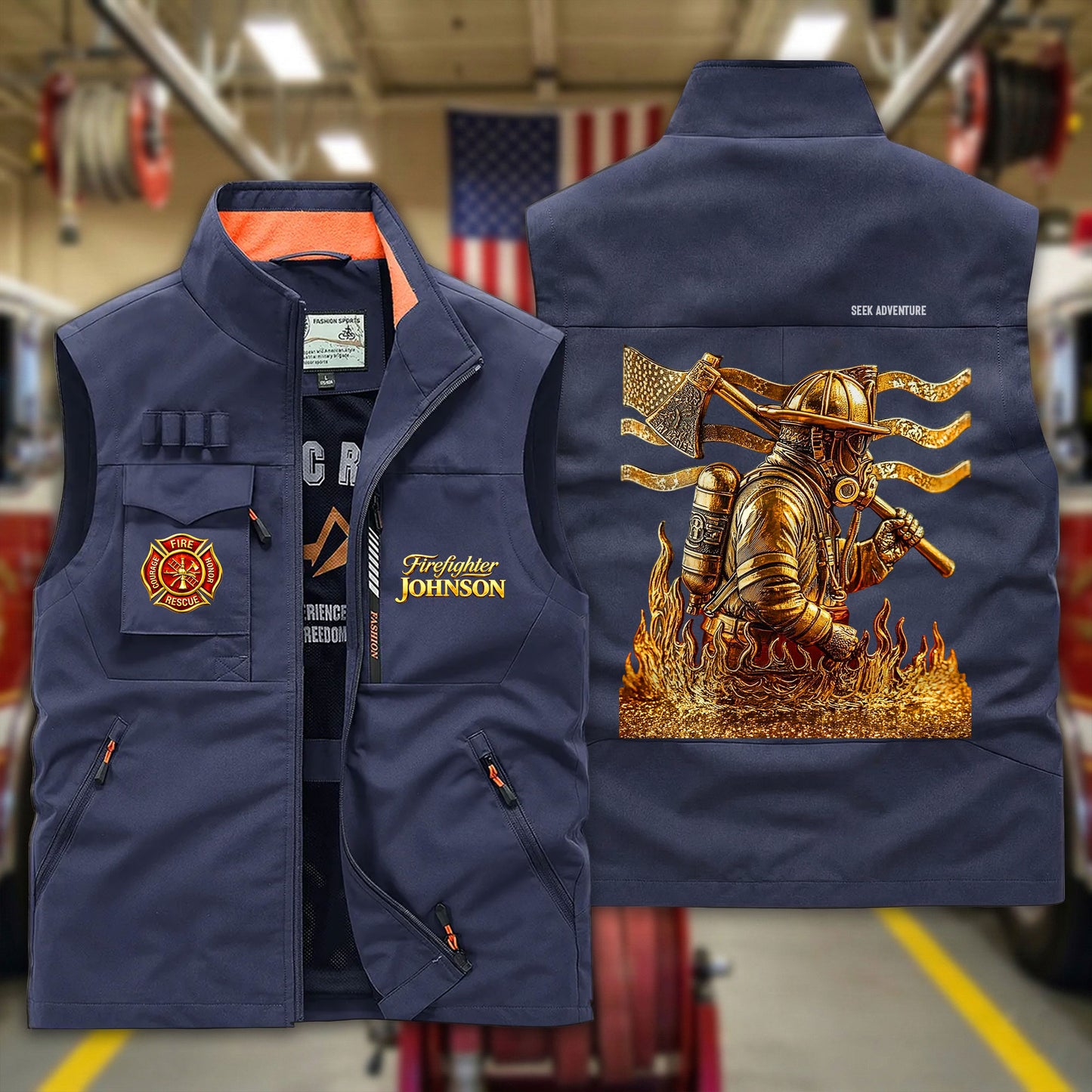Personalized Firefighter Multi-Pocket Vest, Gift for Fireman UKTD6050301